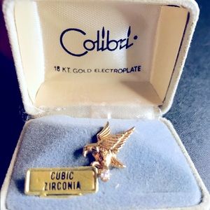 MENS EAGLE TIE PIN 14 KT. GOLD ELECTROPLATE W/ CZ